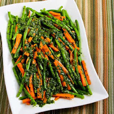 Recipe for Steamed Green Beans and Carrots with Charmoula Sauce