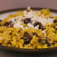Scrambled Eggs with Sauteed Mushrooms and Feta