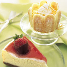 Mascarpone Cheesecake with Rhubarb Glaze and Chocolate-Covered Strawberries