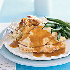 Roast Chicken with Smashed New Potatoes and Garlicky Jus