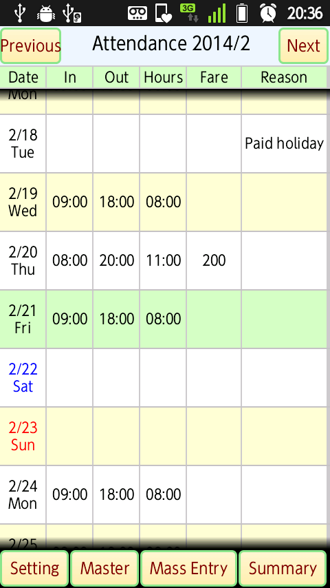 Android application attendance & salary management screenshort