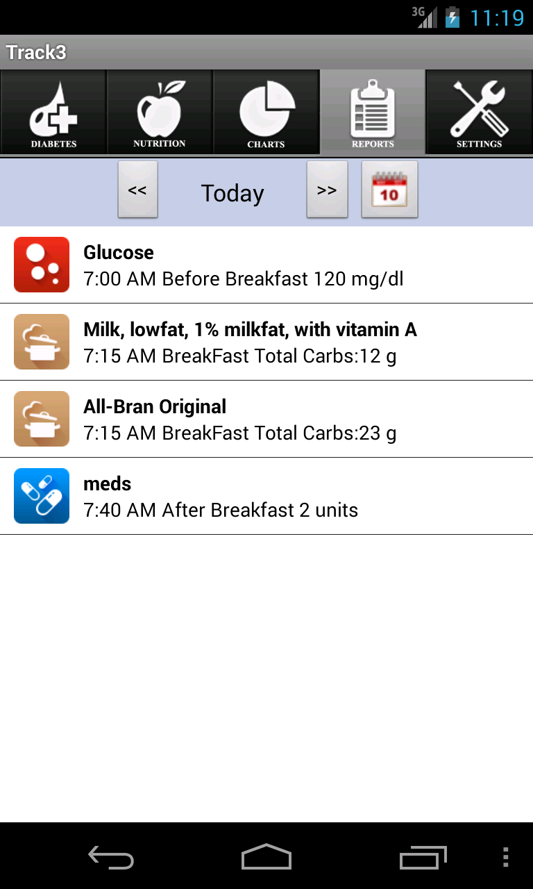 Android application Track3 Diabetes Tracker screenshort