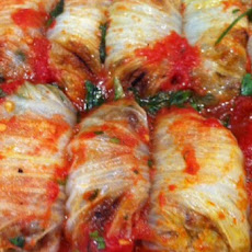 Sweet and Sour Braised Pork Stuffed Napa Cabbage Rolls