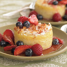 Coconut-Crusted Polenta Cakes with Triple Berry Sauce