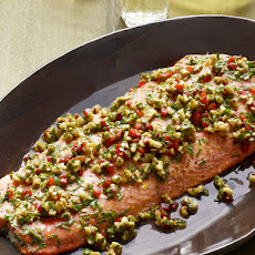 Roasted Salmon With Walnut-Pepper Relish