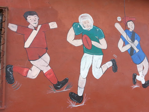 Soccer Footbal and Baseball Player Mural