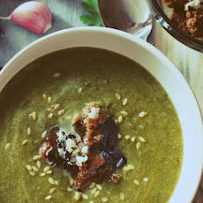 Green Soup with Garlic Basil Croutons