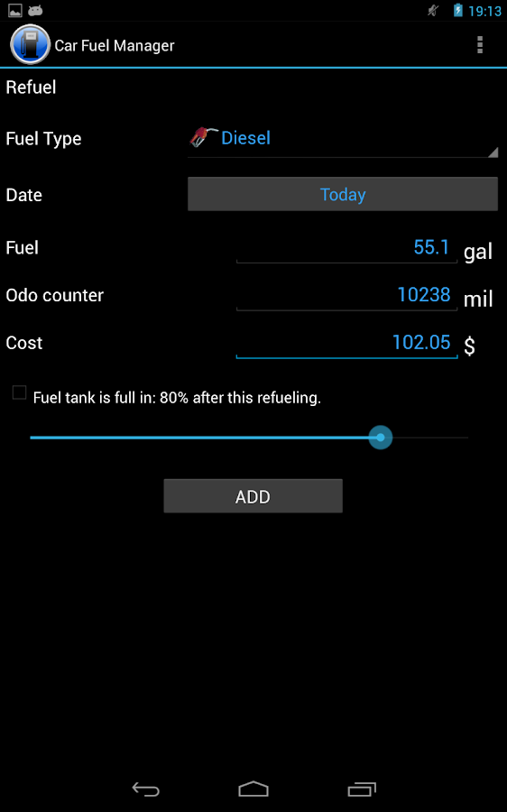 Your Car Fuel Manager — приложение на Android