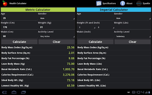 Health Calculator Tablet