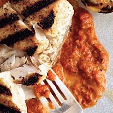 Grilled Halibut with Grilled Red Pepper Harissa