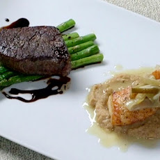 Pan Roasted Filet Mignon with Asparagus Sea Bass with Roasted Cauliflower Puree