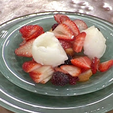 Lime Sorbet over Pound Cake with Tequila Flambeed Berries