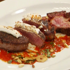 Black Pepper Crusted Filet Mignon with Goat Cheese and Roasted Red Pepper-Ancho Salsa