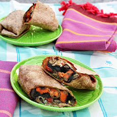 Roasted Sweet Potato Wraps with Caramelized Onions and Pesto