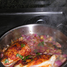 Chicken Paprikash with Rhubarb, Cherry, and Red Pepper