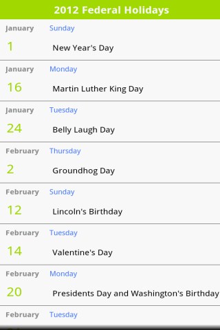 USA Holiday Calendar 2015