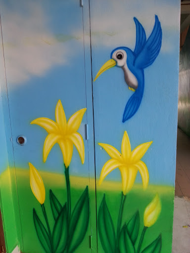 Blue Bird and Yellow Lilies