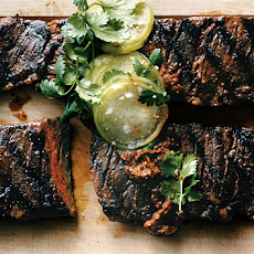Grilled Skirt Steaks with Tomatillos Two Ways