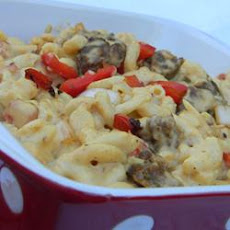 Macaroni and Cheese with Sausage, Peppers and Onions