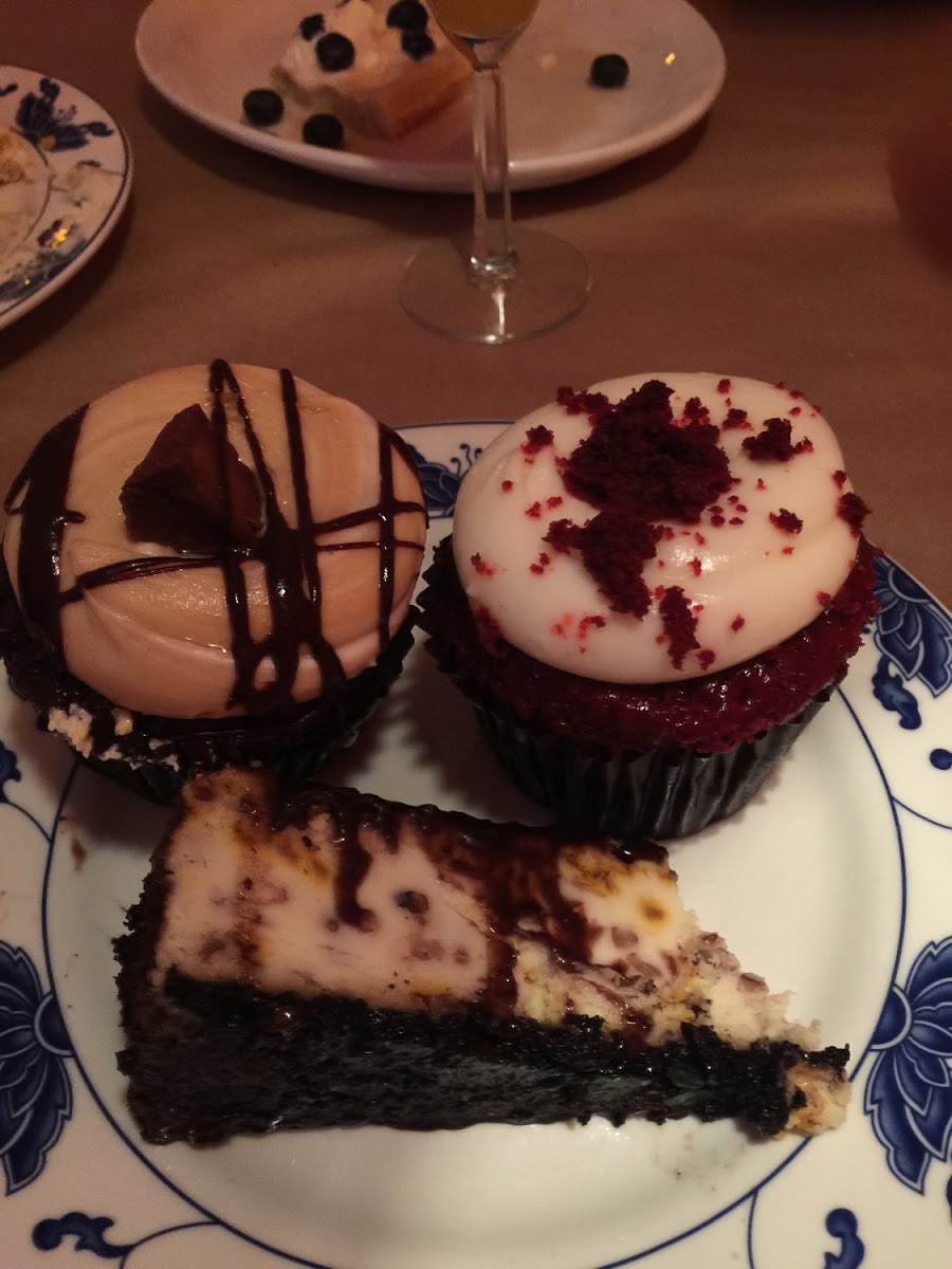 Peanut butter cupcake, red velvet cupcake and cheesecake