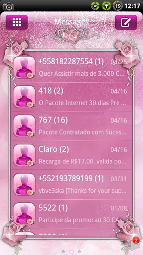 Pink Roses GO SMS Theme