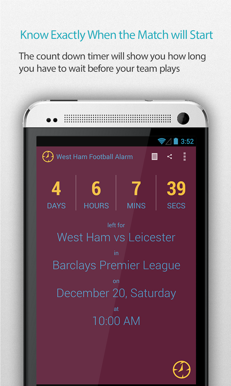 Android application West Ham Football Alarm Pro screenshort