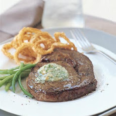 Rib-Eye Steaks with Gorgonzola Butter and Crispy Sweet Onion Rings
