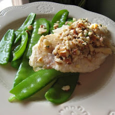 Pan Seared Tilapia With Almond Browned Butter and Snow Peas
