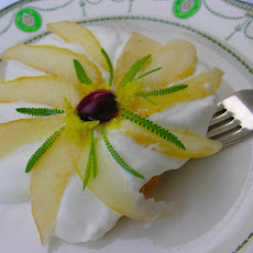Pear pavlova with undertones of lavender and ginger