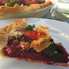 Roasted Beet Custard Tart with Caramelized Grapefruit & Crispy Onions