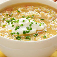 Golden Split Pea Soup with Sour Cream and Chives