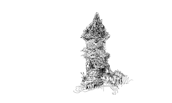 scribbled tower with tree