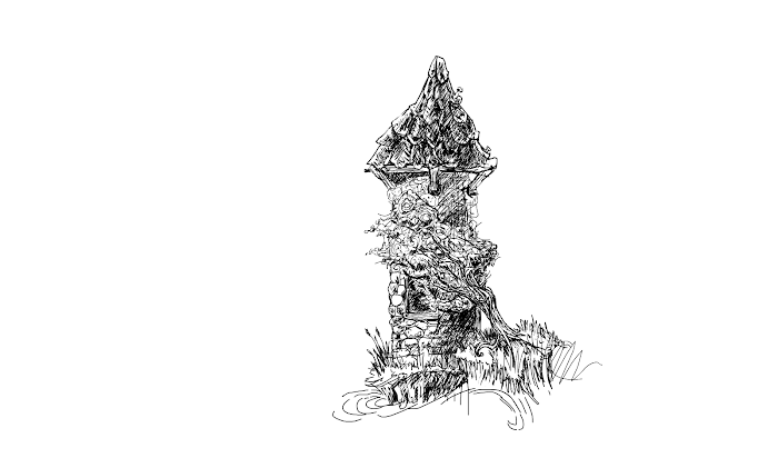 scribbled tower with tree