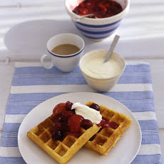 Cornmeal Waffles with Apricot-Cherry Compote