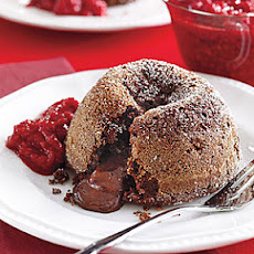 Molten Chocolate Cakes with Chunky Raspberry Sauce