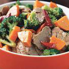 Spicy Stir-Fried Pork Tenderloin with Sweet Potatoes and Broccoli