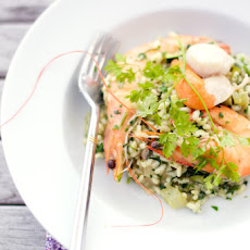Watercress risotto with scampi and scallops