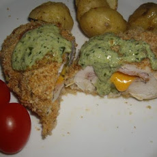 Stuffed Chicken Breasts with Pesto Cream Sauce
