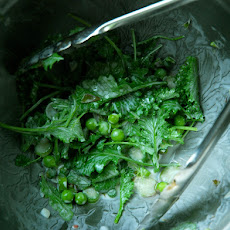 Baby Mustard Green Salad with Peas, Asparagus and Ramp Buttermilk Dressing