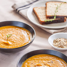 Carrot & Sweet Potato Soup with Hazelnut Dukkah