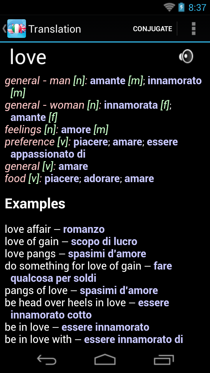Android application Italian English Dictionary + screenshort
