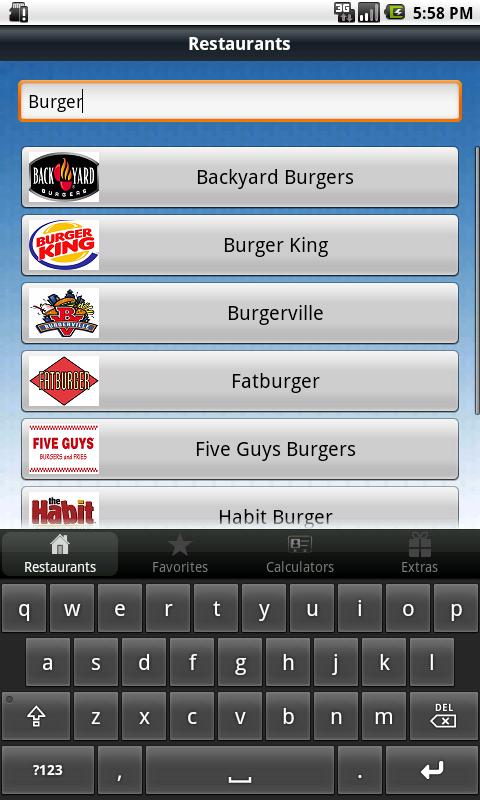 Android application Fast Food Nutri. &amp; Weight Loss screenshort