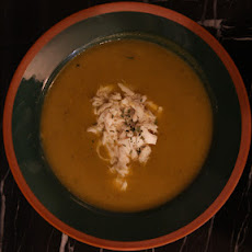 Cream of butternut squash soup with crab
