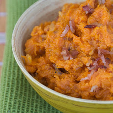 Roasted Sweet Potatoes with Maple Smoked Bacon and Beer
