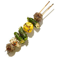 Grilled Meatball, Halloumi, and Baby Squash Skewers