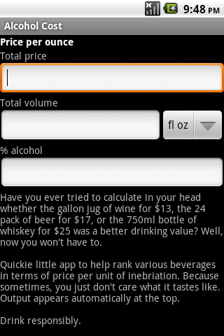 Alcohol Cost Calculator