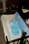 In his crib for his first night's sleep