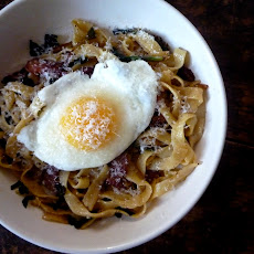 Fresh Fettucine with Bacon, Ramps and an Egg