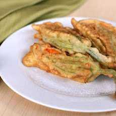 Pan-fried zucchini flowers with ricotta and fresh herbs