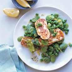 Sizzling Halloumi Cheese with Fava Beans and Mint
